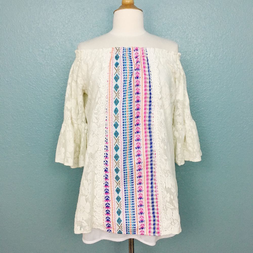 Turquoise Haven Embroidered Layered Lace Top